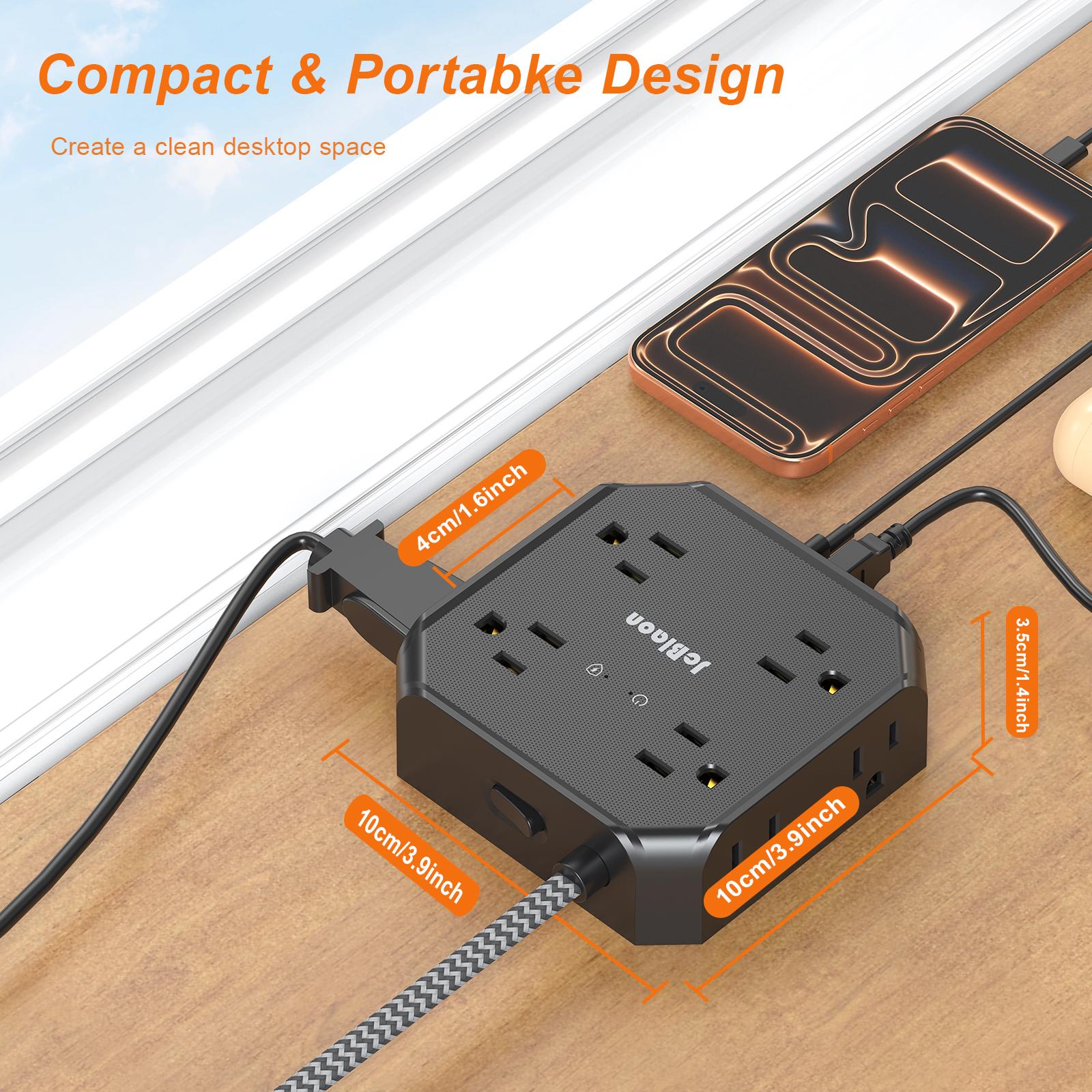 ETL-Certified Surge Protector Power Strip - 10FT/15FT Braided Extension Cord, 3-Sided Square Shape Outlet Extender, 8 Outlets & 4 USB Ports (2 USB-C) for Home Office, Black