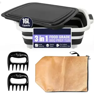 BBQ Prep Tub 16L, Collapsible  Board with Meat Rest Blanket and Chicken Claws,  Meat Prep Tub for Marinating, Shredding, and Grilling,  in  BBQ Accessories for Outing & Picnic