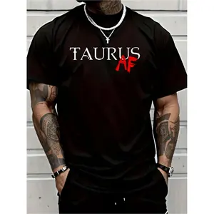 Men Taurus Zodiac T Shirt Featuring Retro Astrology Graphic with Taurus AF Bull Design Soft Breathable Round Neck Loose Fit Casual Attire Ideal for Birthday and Christmas Gifts Black with Red Print Durable and Machine Washable