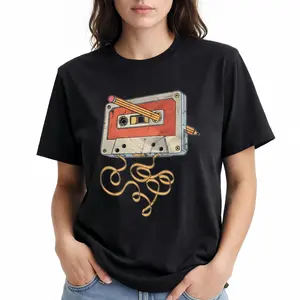 Graphic Tee for Men Women Funny Graphic T-Shirt, Soft Cotton Streetwear Teddy Tee with Vintage Cassette Tape Repair Print, 80s-90s Nostalgia Round Neck Shortsleeve Hipster Top, Cool Birthday Gift for Him  gift springglowup,summervibes