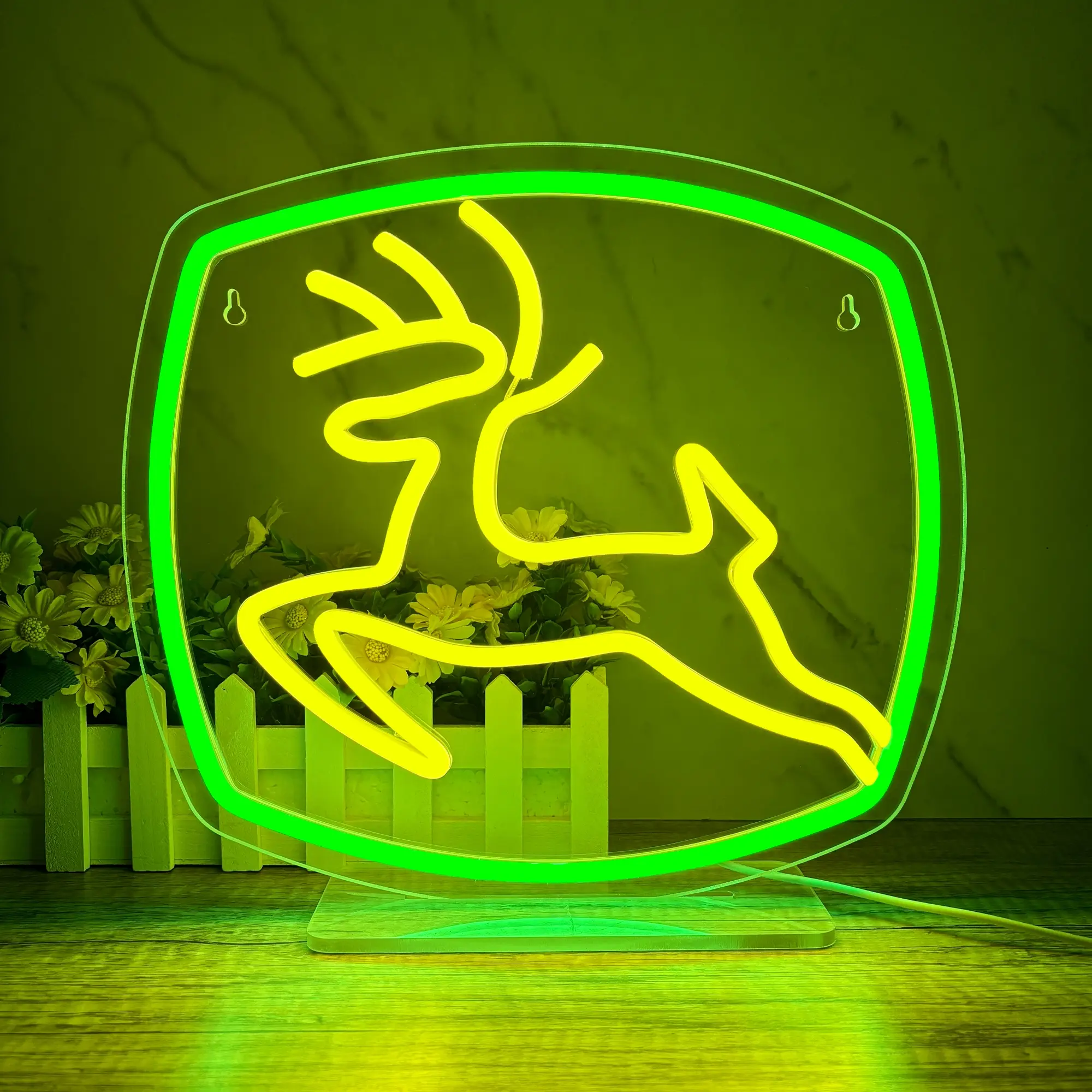 Yellow Deer Tractor Neon Sign for Wall Sign Art, Decorative Neon Sign, Dimmable LED Light Up Business Signs for Tractor Factory, Farm, Garage, USB Powered Neon Lights for Farmhouse Playroom Birthday Gifts, Light Decor