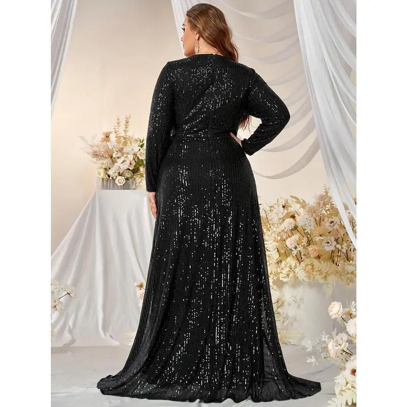 slim fit dress slacks Ever-Pretty Plus Size Sequin Chiffon Formal Dress with 3/4 Sleeves Holiday Fiesta Dress main image 0