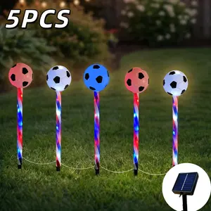 2026 Soccer Tournament, 5-piece soccer-themed light set, USA-Canada-Mexico soccer decorative lights, 8 lighting modes, IP44 waterproof rating, includes red, white, and blue lights, suitable for paths, driveways, garden decor, and patio lighting