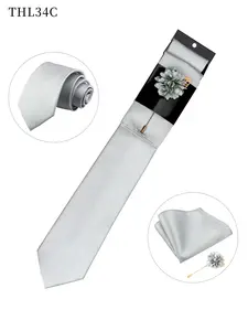 Men's Polyester Solid Textured Tie Set, Pure Color Necktie & Hanky Chest Flower Gift, Multiple Colors Available, Ideal for Parties & Daily Wear