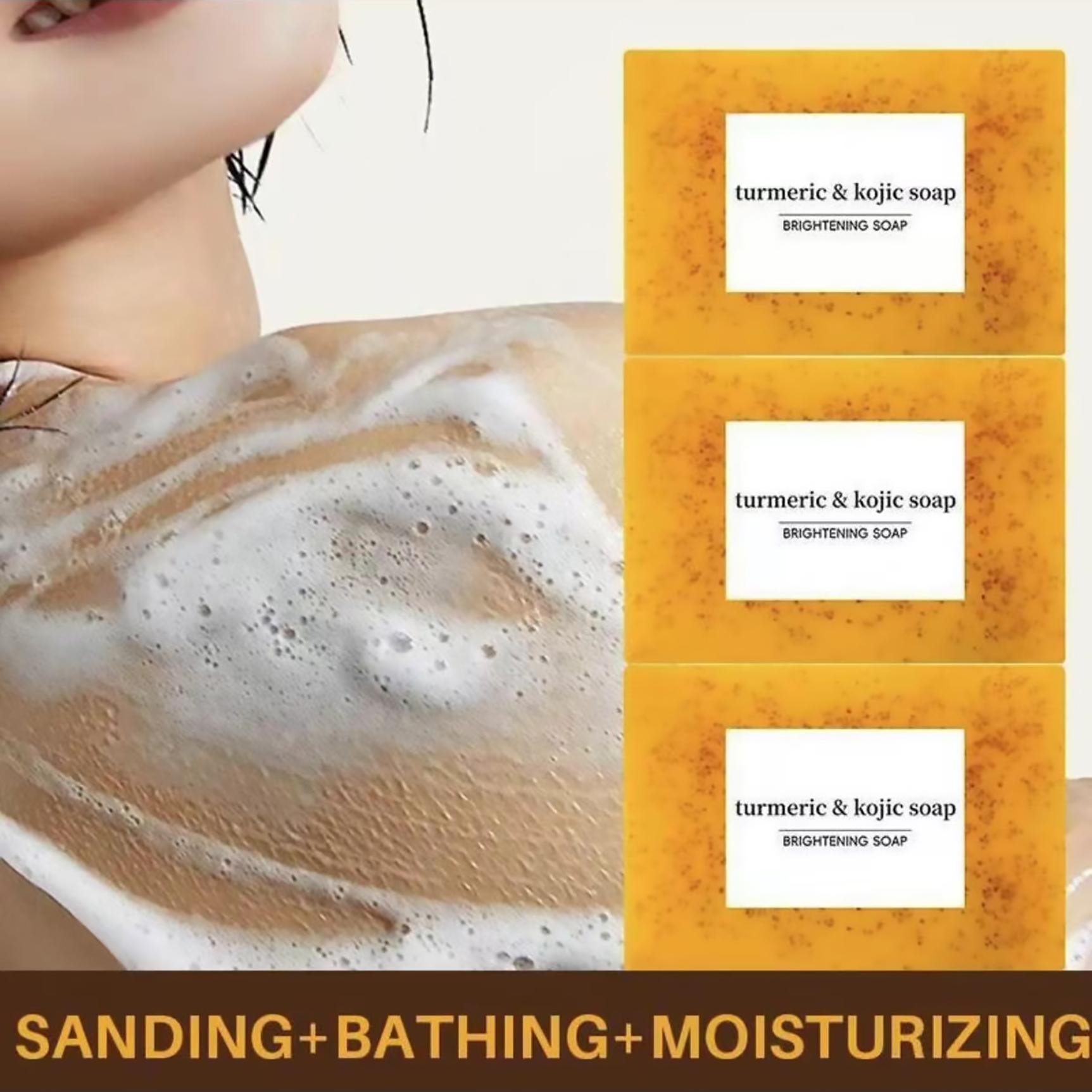 Lemon Turmeric Kojic Acid Soap Natural Organic Turmeric Face and Body Wash Bar Even Out Skin Tone Deep Clean with Soap Saver Bags Lemon Turmeric Kojic Acid Soap Natural Organic Turmeric Face and Body Wash Bar Even Out Skin Tone Deep Clean with Soap Saver Bags