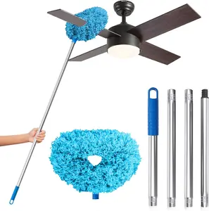 Ceiling Fan Cleaner Duster Reusable Microfiber with 13-48 Inch Extension Pole for Walls Bookshelves Door Window Top Blue Lightweight Adjustable Length Easy to Store Household Cleaning Organiser