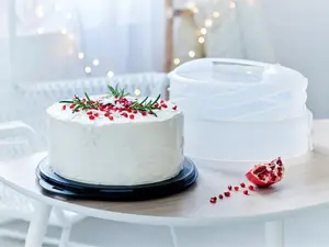 Tupperware Twistable Cake Taker Collapsible Bakeware Utensil for 1-3 Layer Cakes Expandable Design for Easy Storage & Freshness Black Base