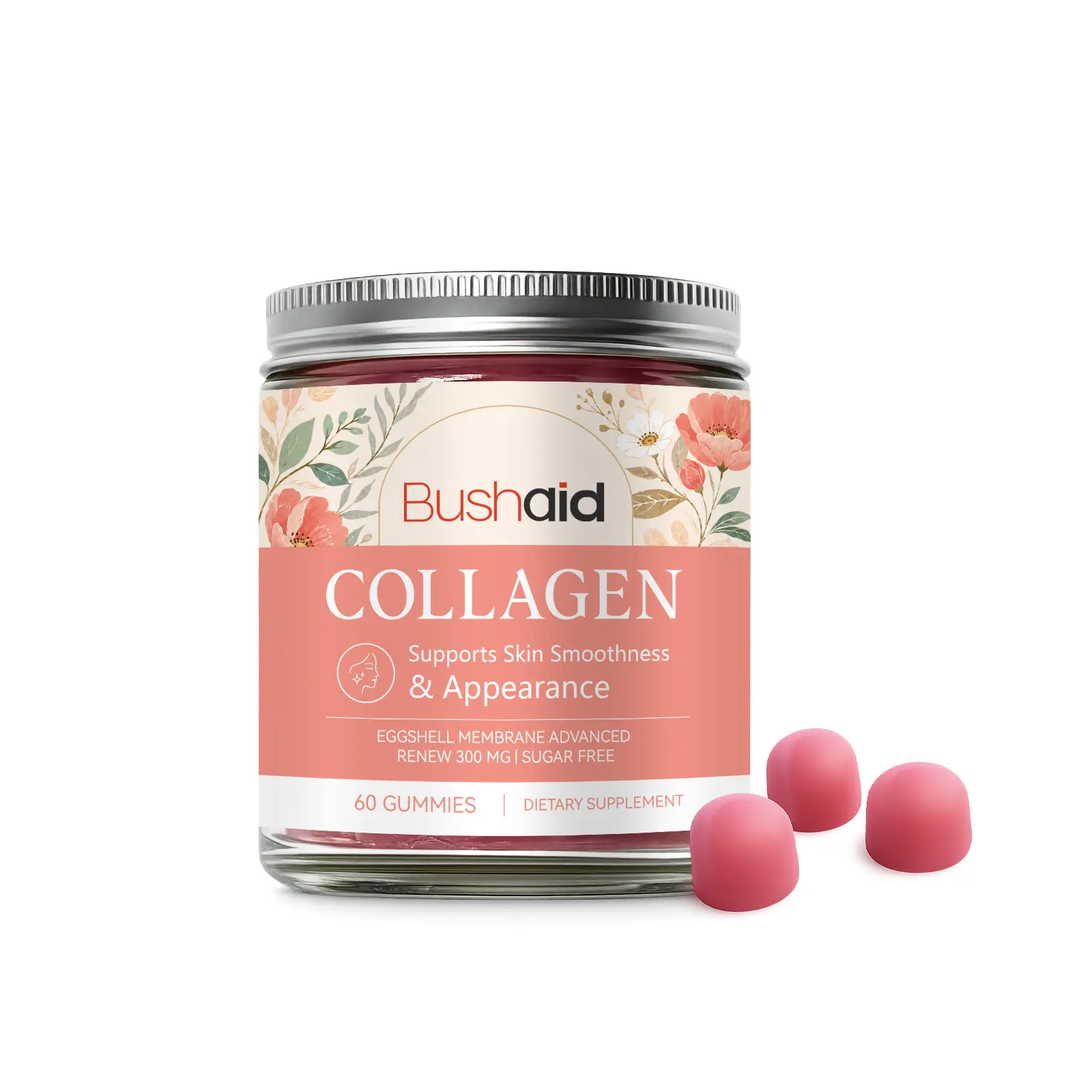 Collagen Chewable Gummies with Elastin & Hyaluronic Acid, Eggshell Membrane 300mg, Sugar Free, Support Smooth Skin Appearance & Joint Comfort, 60 Gummies