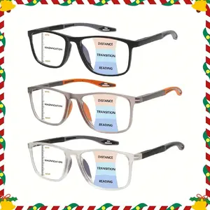3 Pack Progressive Multifocal Reading Glasses Blue Light Blocking Unisex Computer Readers Spring Hinge Oversized Frame HD Vision Eyeglasses Mix Color