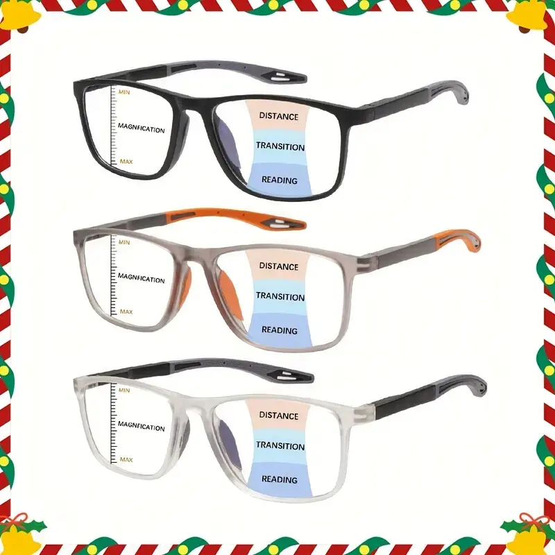 3 Pack Progressive Multifocal Reading Glasses Blue Light Blocking Unisex Computer Readers Spring Hinge Oversized Frame HD Vision Eyeglasses Mix Color