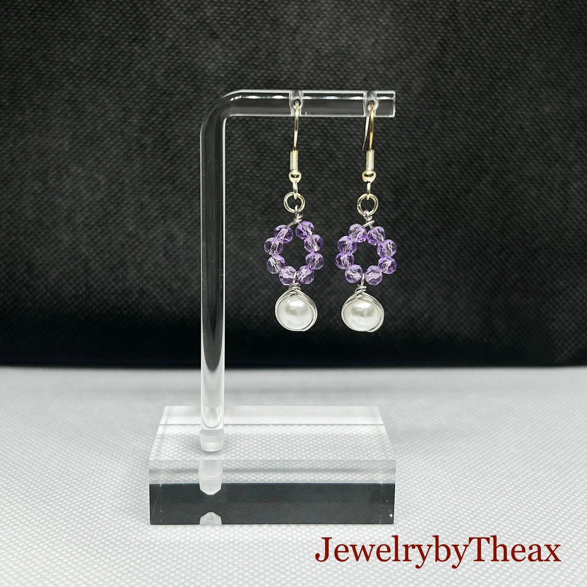 Lavender Purple and Pearl Drop Dangle Earrings