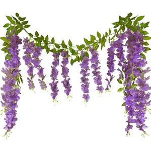 2 Pcs Wisteria Garland Artificial Flowers Wisteria Hanging Flowers Garland Puple Fake Greenery Hanging Flower Vines for Wedding Arch Party Outdoor Indoor Ceremony