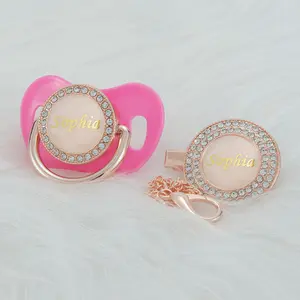 MIYOCAR Customized Rose Gold Bling Baby Pacifier & Clip Set – Personalized Diamond Binky for Newborns and Babies baby binky newborn  tracker gold  pacifier bling  pacifier