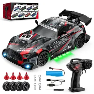 2.4g Remote Control Drift Stunt Car Set with Lights, Rechargeable RC Toy Vehicle Includes USB Cable, Cones & Screwdriver, Ideal Gift for Kids, Remote Controlled Car