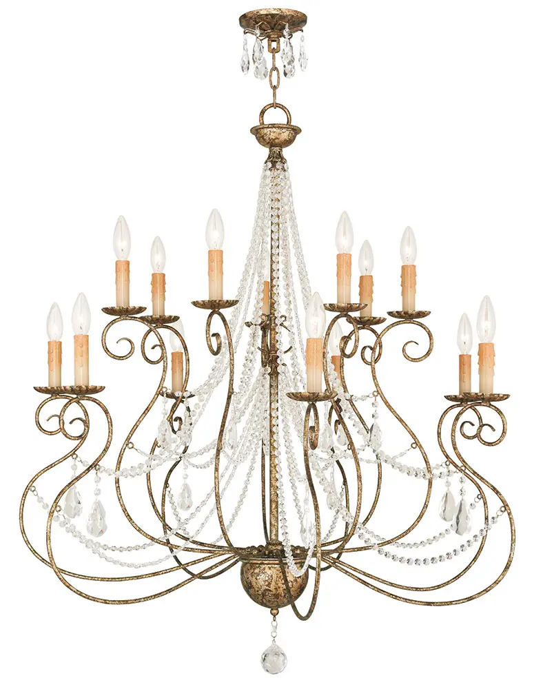 7+ 7 European Bronze Foyer Chandelier with Clear Crystals Shade
