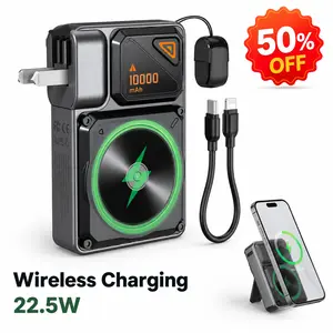 Magnetic Power Bank Charger 10000mAh Portable Charger with Built-in Cable and Foldable AC Plug, 22.5WMAX,Portable Charger with Built-in Cables for Samsung Google Pixel Moto iPhone iPad
