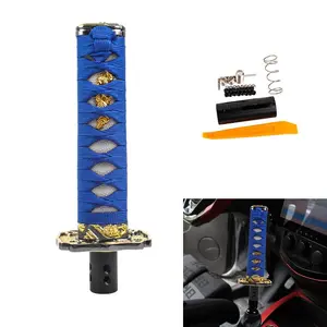 Brand New Universal 20CM Car Samurai Sword Blue / White Automatic Gear Shift Knob Shifter Katana Metal