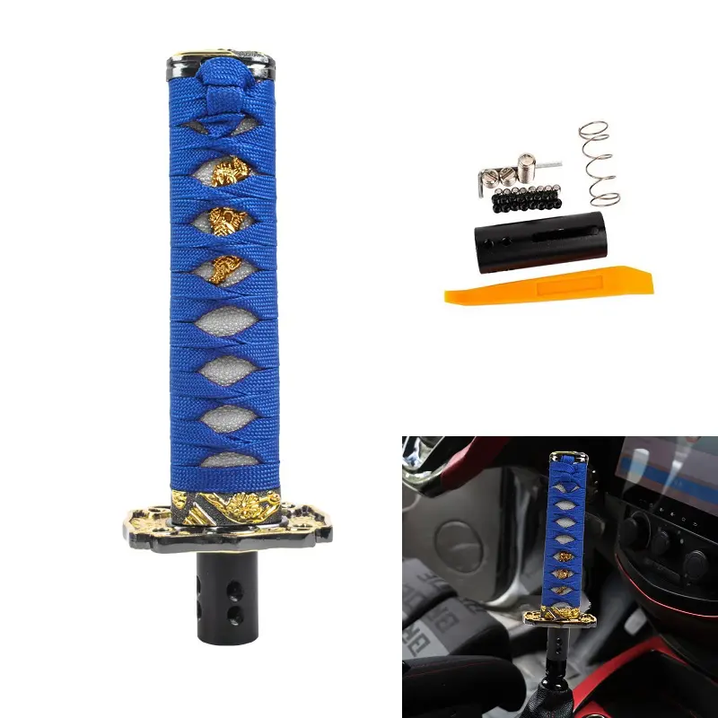 Brand New Universal 20CM Car Samurai Sword Blue / White Automatic Gear Shift Knob Shifter Katana Metal