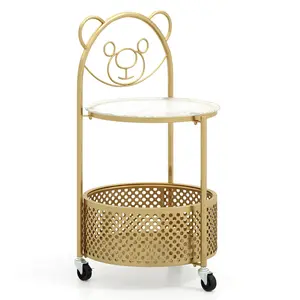 COSTWAY - Modern Sofa Side Table on Lockable Wheels for Living Room Bedroom Study-Gold