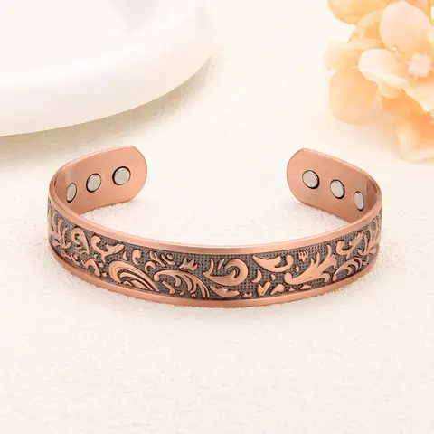 Vintage Style Magnetic Cuff Bangle, Ethnic Pattern Decor Bracelet, Fashion Matching Bracelet Jewelry Accessories for Men, Exquisite Bracelet, Adjustable Bracelet, Copper Bracelet, Adjustable Copper Bangles