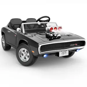 First Ride On 1970 Dodge Charger 24V Kids Electric Car. 2 Seater Ride On Toy Vehicle with RC, Bluetooth, Supercharger.