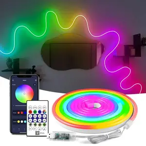 RGB-IC Flexible LED Neon Light Strip, Music Sync TV LED Backlight and Adjustable RGB Atmosphere Light for Home Party Decor Smart