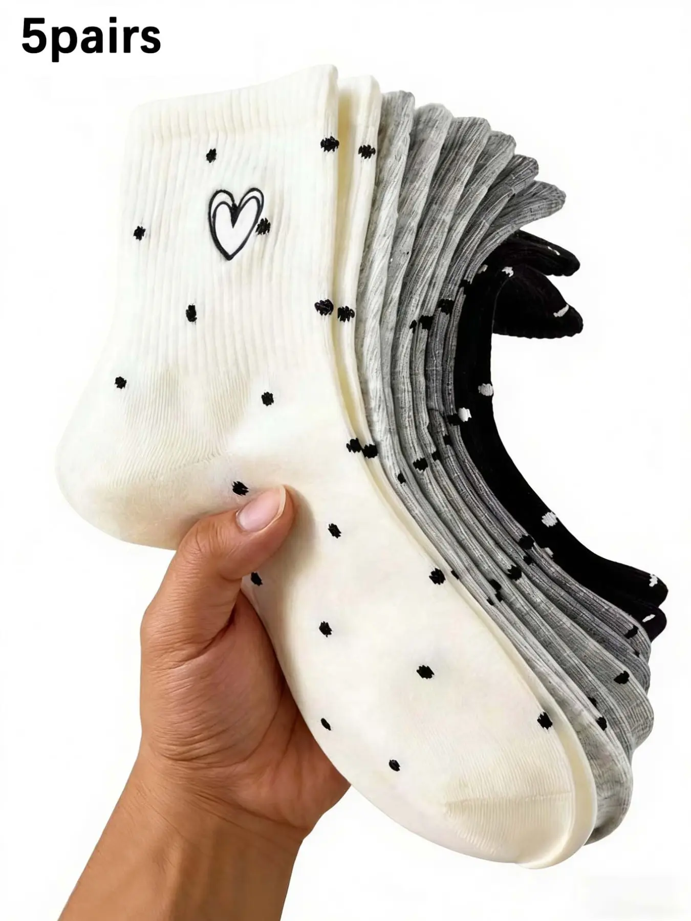 Women's Heart Pattern Mid-Calf Socks Set, Comfortable Casual Style Spring Summer School Season Daily Wear Home Gift