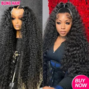 Bling Hair Deep Wave 13x6 Lace Front Wigs Human Hair Pre Plucked 180% Density HD Transparent 13x4 Lace Frontal Wigs For Women Human Hair Lace Front Wigs Deep Curly Lace Front Wig #SummerVibes