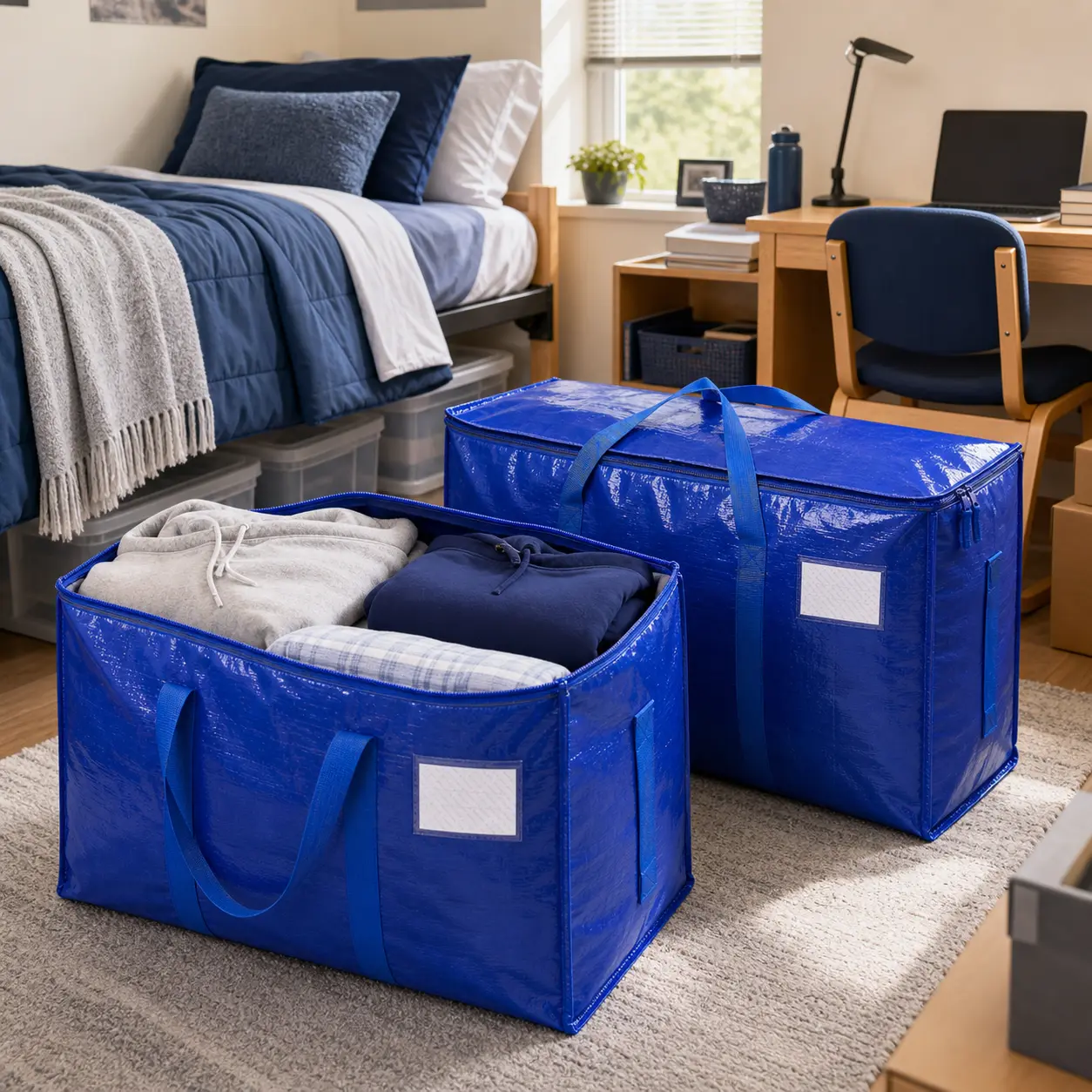 6-Pack College Dorm Moving & Storage Bags, Extra-Large 24-Gal Foldable Totes with Strong Zippers, Wraparound Handles, Clear Label Pockets, Reusable Water-Resistant for Back-to-College Move-In, Clothes, Bedding
