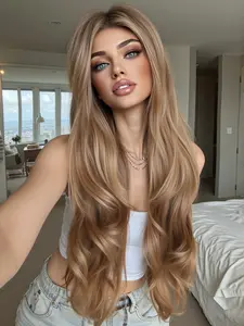 Long Linen Wavy Wig, Elegant Lady Wig, Beautiful Rose Net Cap, Heat Resistant Synthetic Fiber, 30 Inches, Suitable for All Occasions, Synthetic Hair Wig