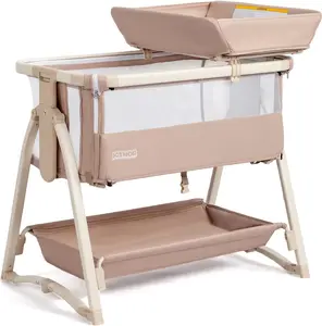 JOYMOR Baby Bassinet 5 in 1 Portable Nursery Center with 7 Height Adjustable Settings Changing Table Mosquito Net & Storage Basket for Newborns