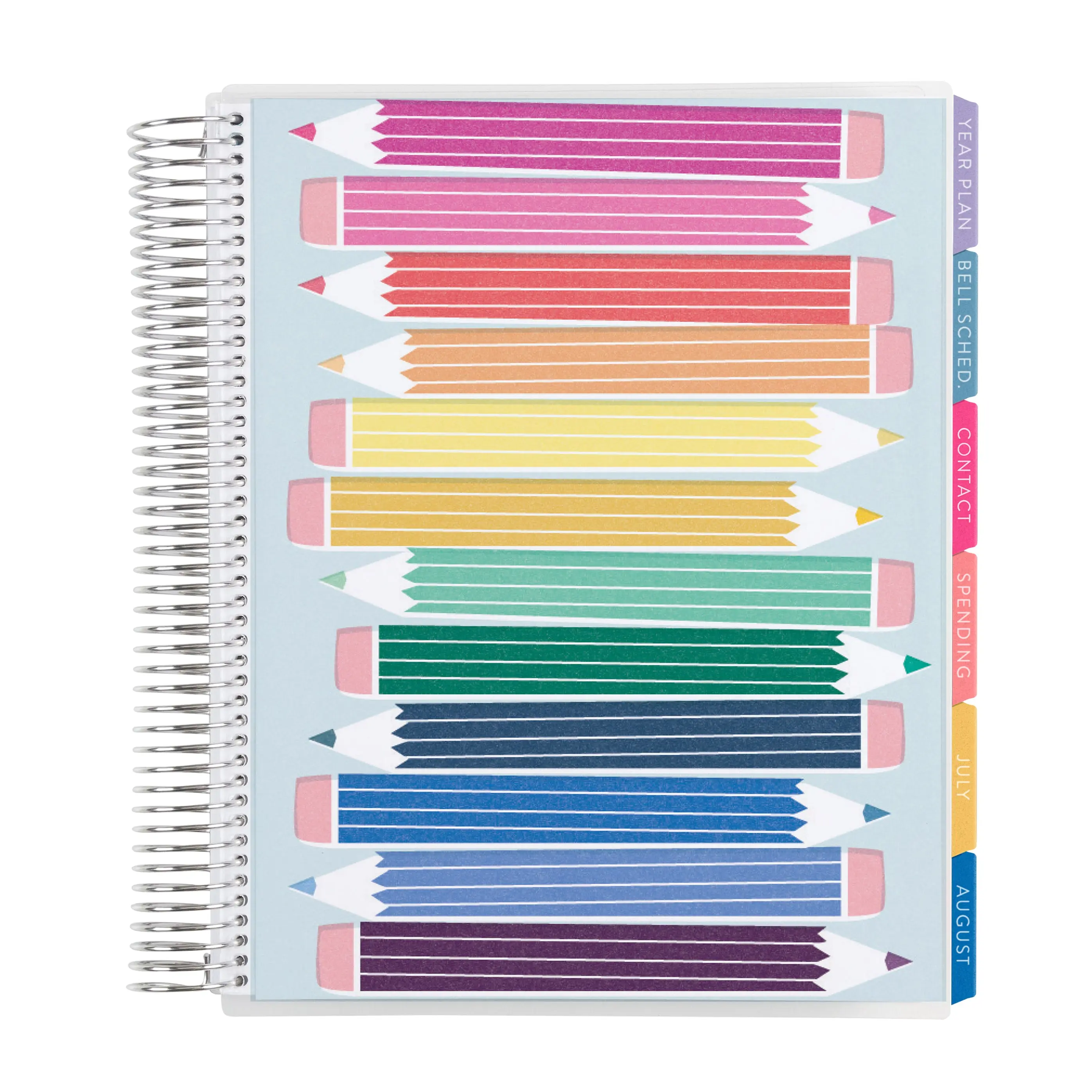 8.5x11 Prismatic Colorful Pencils & Teacher Lesson Planner (August 2026-July 2027, 12 Month), Legacy Interior, Choice of Horizontal or Vertical Layout, Non-Metallic Platinum Coil, 7 Checklist Pages, Bell Schedule Pages