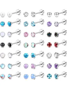 Mixed Color Screw Back Stud Earrings, Hypoallergenic Stainless Steel Cartilage Earrings for Women & Men, Surgical Steel Earrings, Trendy All-match & Exquisite Jewelry for Birthday Gift, Ear Studs