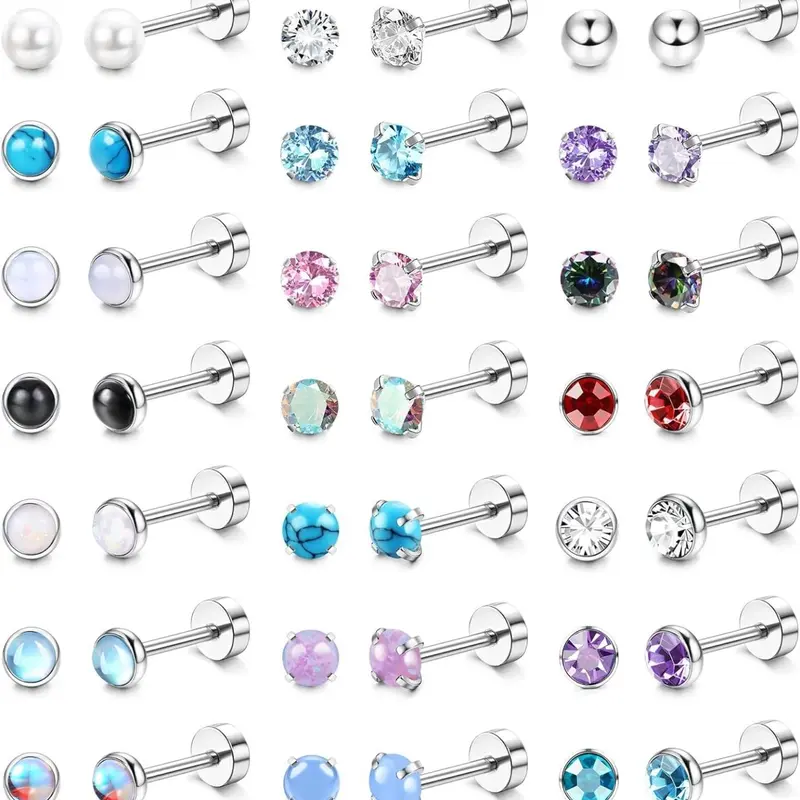 Mixed Color Screw Back Stud Earrings Set, Stud Earring Pack, Hypoallergenic Stainless Steel Cartilage Earrings for Women & Men, Surgical Steel Earrings, Trendy All-match & Exquisite Jewelry for Birthday Gift, Fashion Earring, Ear Studs