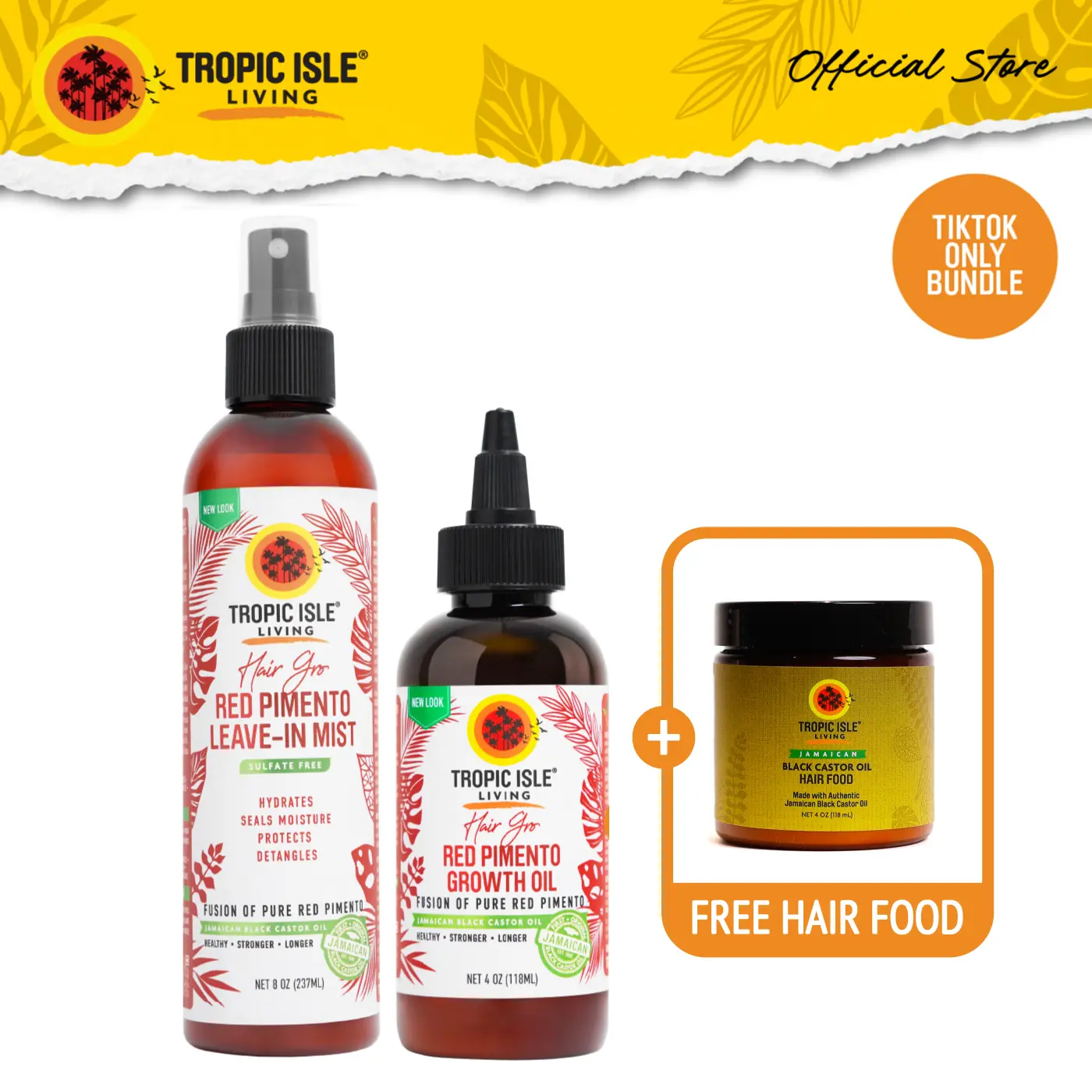 TROPIC ISLE LIVING Original Red Pimento Hair Growth Bundle with Oil, Mist & Coconut Moisturizer for Anti-Hairfall, Curly Locks & Braids Hairstyles, Haircare, Wavy, Daily, Repair, Hair Oiling Routine, Textured, Natural Curls, Female, Voluminous Hair