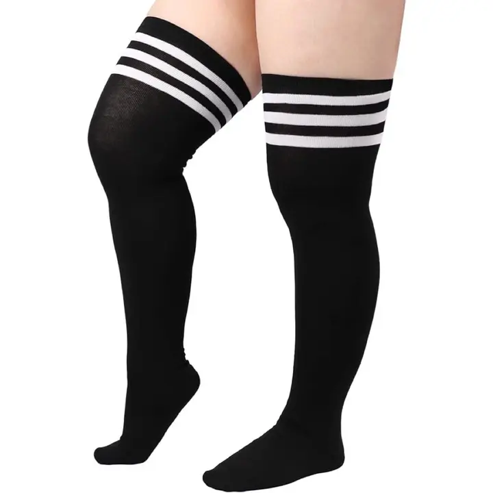 Plus Size Thigh High Socks, Soft Cotton Striped Over the Knee Leg Warmers with No-Slip Fit for Everyday Wear, Yoga & Skirts, Thoughtful Gifts