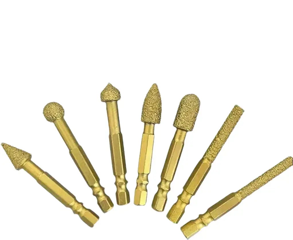 7pcs Standard Vacuum Brazed Diamond Grinding Bits Set - 6mm Hex Shank, Sharpness Burrs for Stone, Tile Carving & Polishing (Power Tool Accessories)