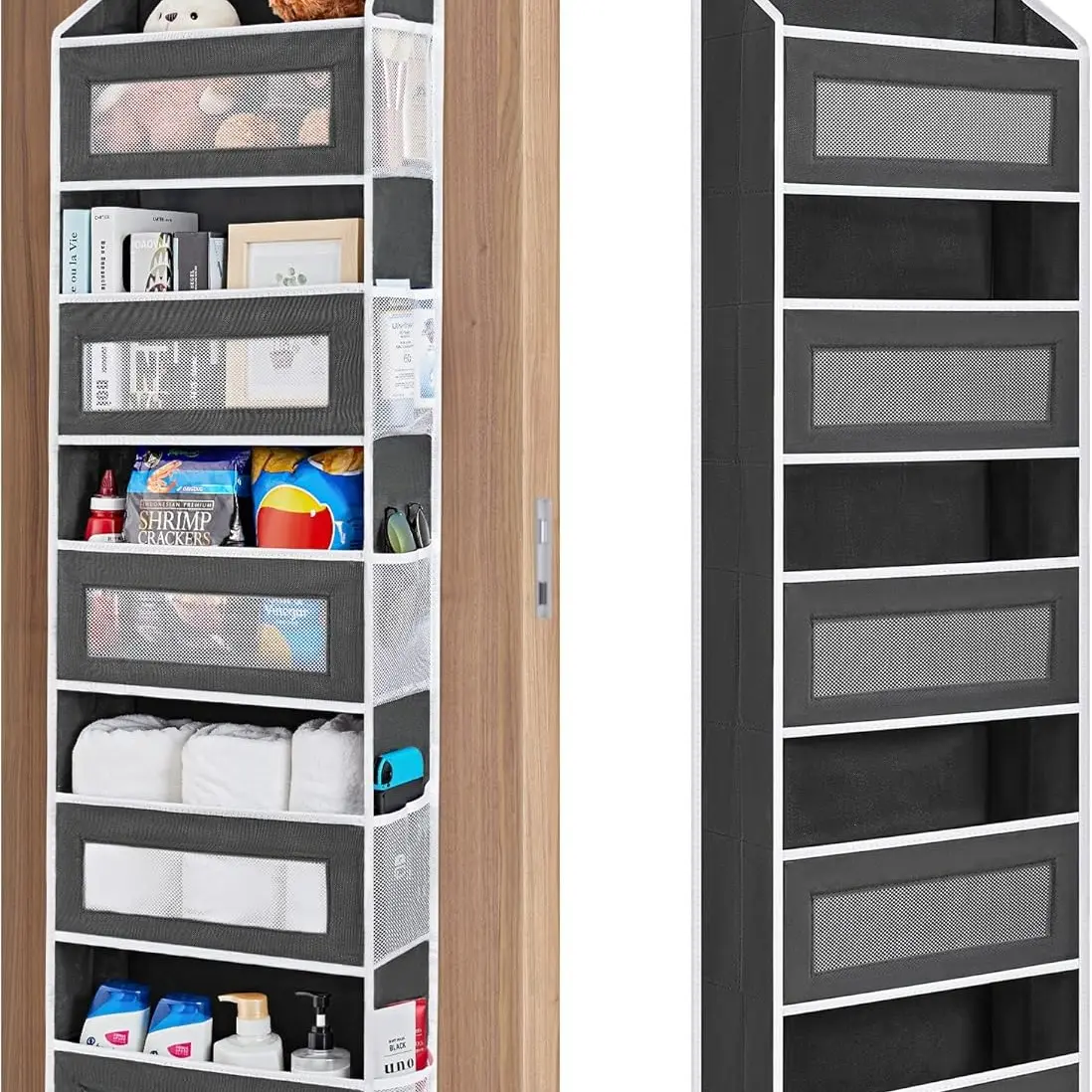Over the Door Organizer Storage, 5 Shelf Hanging Organizer with 5 Large Capacity Pockets, Anti Tilt 44 lb Load Behind Door Storage for Bedroom, Bathroom, Pantry, Nursery