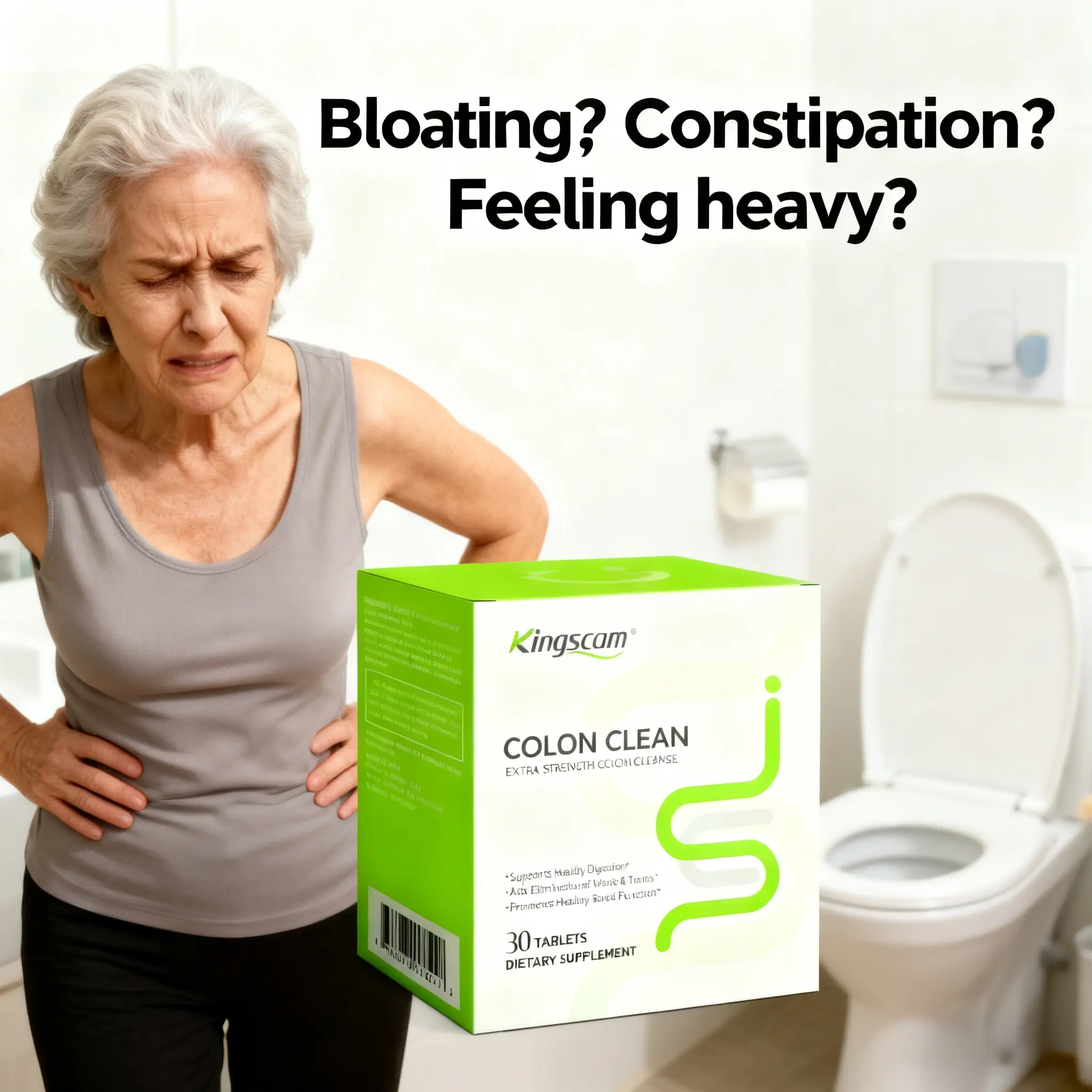 Kingscom 15 Day Colon Cleanse Tablets, Natural Detox Support, Digestive Health Supplement, Fiber & Herbal Formula, 30 Tablets cleansed