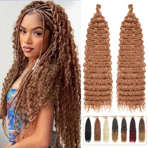 Deep Wave Long Curly Braiding Hair 24 Inch , Ocean Wave Curly Braiding Hair Extensions, Fashion Wavy Hair for Women Daily Party Styling