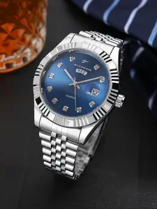 RICECGO Business Men's Quartz Analog Watch with Dual Calendar Display, Stainless Steel Strap with Diamond Time Marks, Classic Atmosphere, Suitable for Daily Commuting and Business Occasions, Quality Choice, Stainless Steel Wristwatch