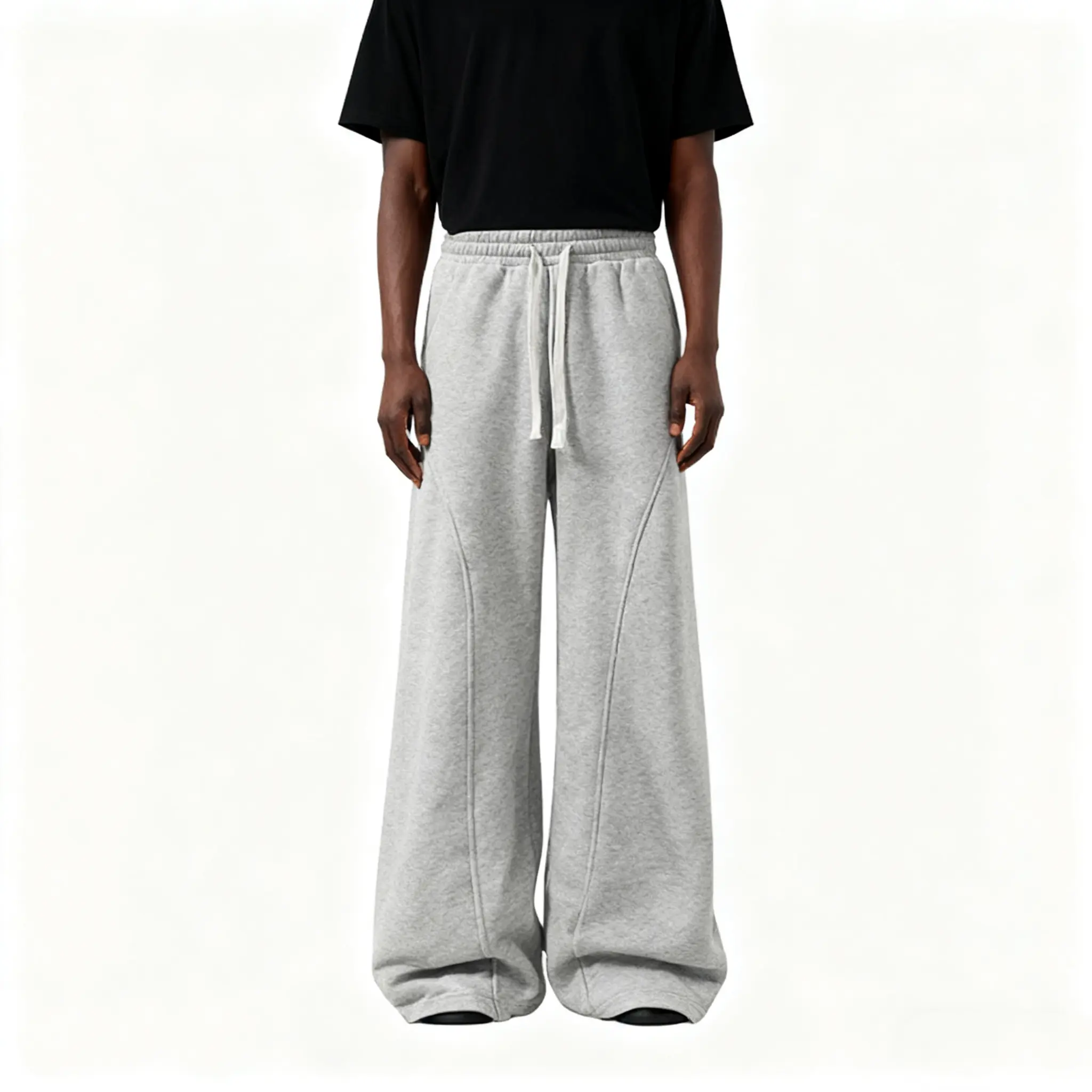 Men's solid color warm lined drawstring waist sports pants, casual, comfortable and loose for daily wear in autumn and winter, casual fleece sports pants for school season