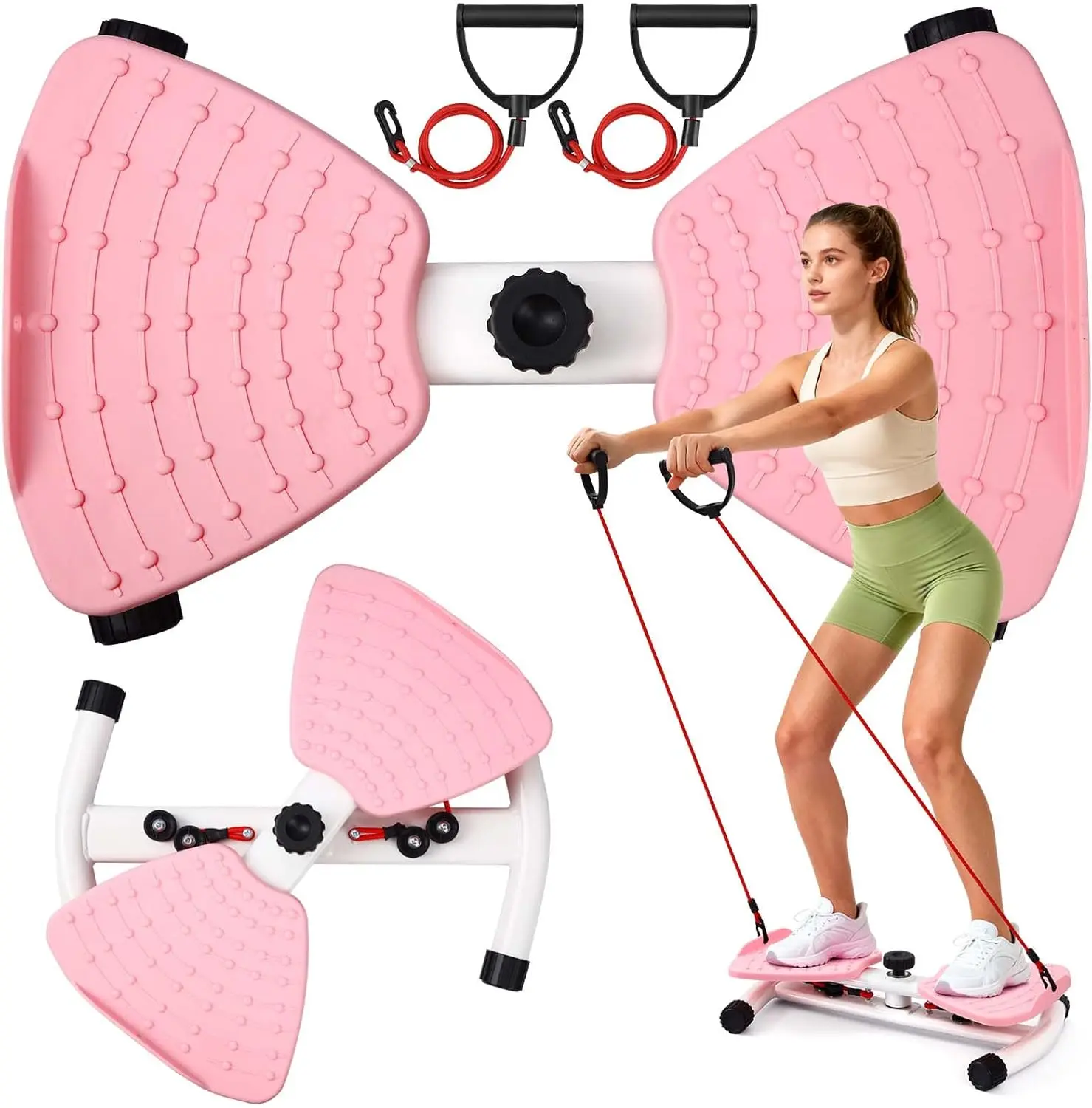 Waist Twister Machine Adjustable Exercise Twist Board for Women Men, Noiseless Ab Twister for Home Gym Equipment, 300 lbs Capacity Twisting Stepper Stepper With Handles