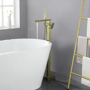 Matte Black Freestanding Bathtub Faucet Tub Filler Brushed Gold Floor Mount Bathroom Faucets Brass Single Handle with Hand Shower