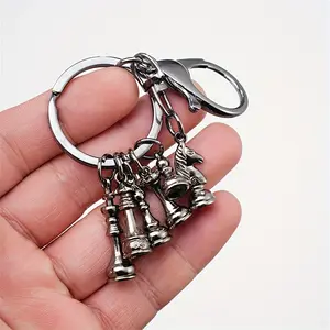 Golden-Tone Metallic Chess Pendant Keychain - Durable & Stylish for Men, Perfect Gift for Christmas, Halloween, or Campus Events, Sporty Iron Alloy Keyring, Fashionable Alloy Keychain