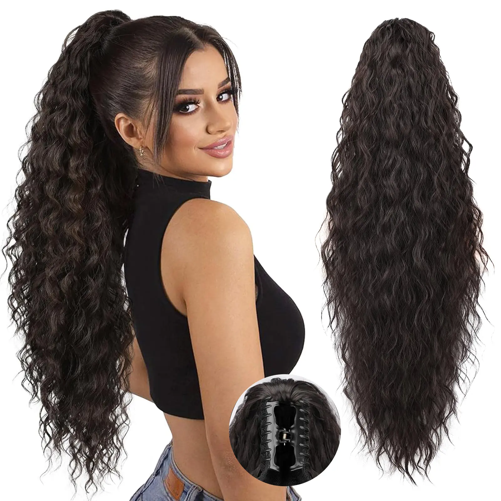 Vigorous Women's 30in Long Wavy Hairpiece - Secure Claw Clip-in Hair Extensions, Wavy Full Volume Synthetic Pieces for Daily Wear, Evening Out, Halloween Ponytail Hairstyles
