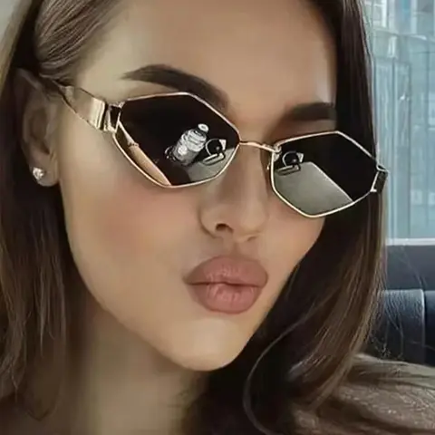 Vintage Geometric Frame Sunglasses, Trendy Casual Sunglasses for Women, Casual Style Eyewear, Fashion Accessories for Everyday Use and Outdoor Activities, Classic Shades, Trendy Beach Eyewear, Geometric Cool Sunglasses