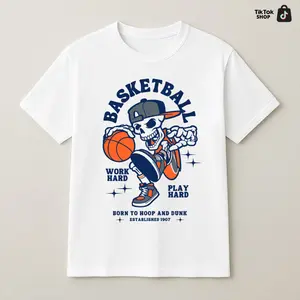Basketball Skull T-Shirt – Work Hard Play Hard Graphic Tee Unisex Streetwear Shirt