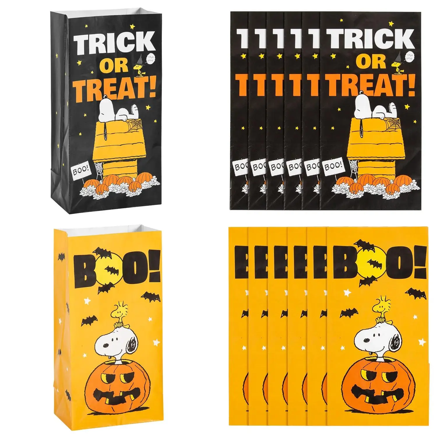 Peanuts Snoopy & Woodstock Halloween Paper Treat Bags - 5 1/4" x 10", 12 Pcs