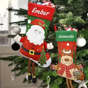 Custom Embroidered Long Christmas Stockings, Polyester Material, Classic Design, Festive Holiday Decoration, Santa Claus Theme
